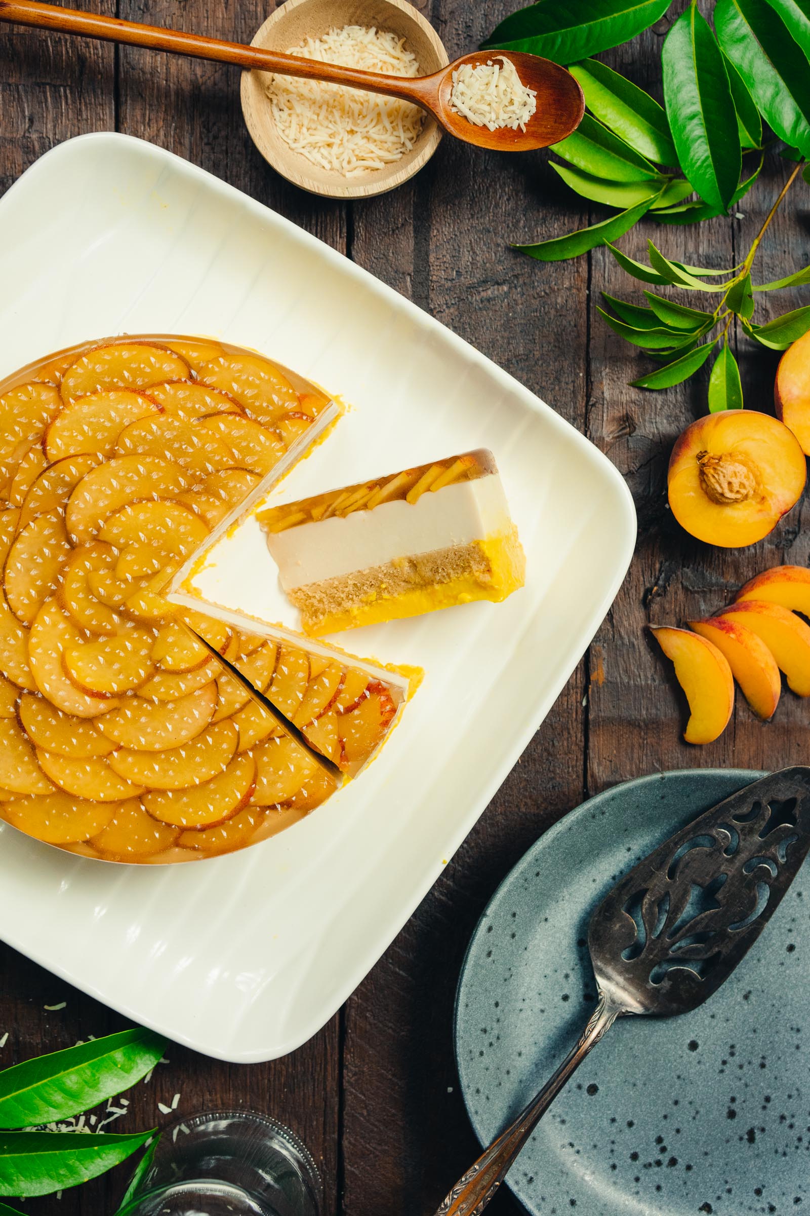 Peach, Coconut and Turmeric Panna Cotta Cake